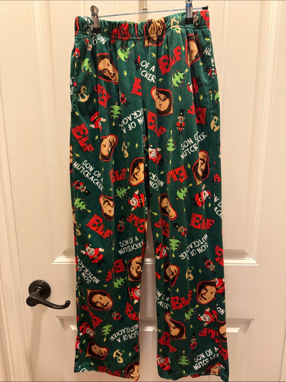 ELF Men's Green Holiday Lounge/Pajama Pants with Red and Cream Accents (M)
